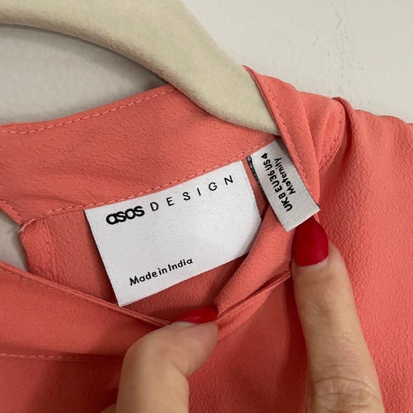 ASOS Maternity High Neck Pleated Long Sleeve Pink Midi Dress in Size 4 NWOT - Picture 6 of 7